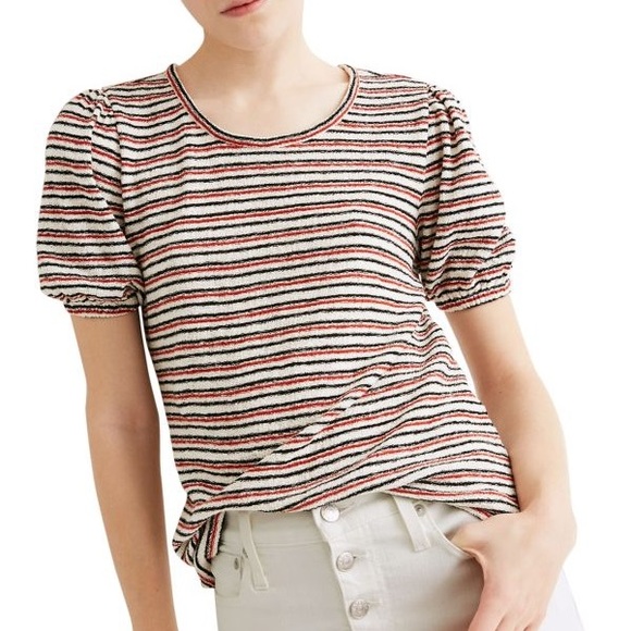 Madewell Tops - Madewell Acacia White and Red Striped Shirt Sleeve Puff-Sleeve Top ~ XS